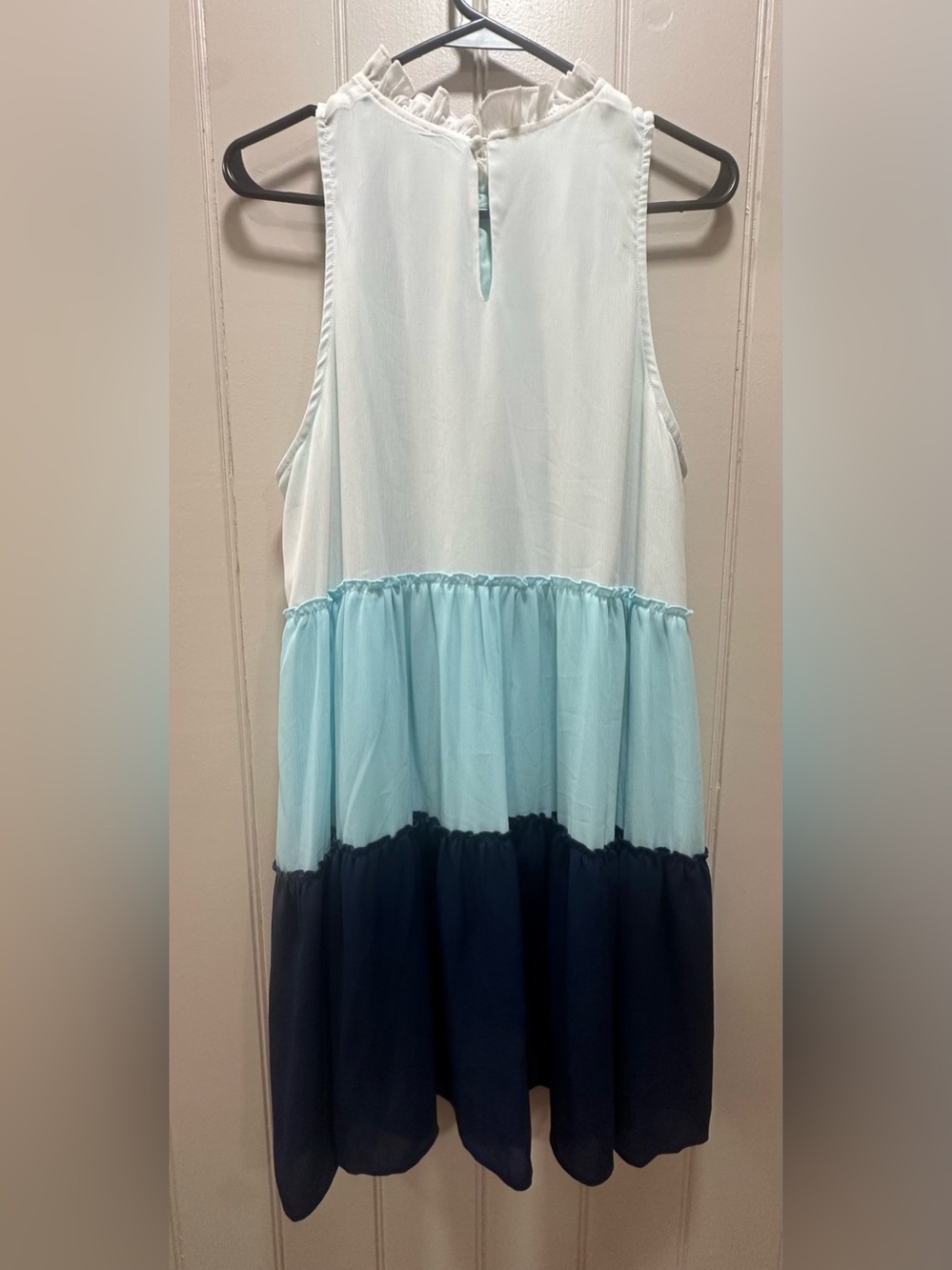 Sleeveless Tiered Colorblock Dress in Mint, Aqua & Navy